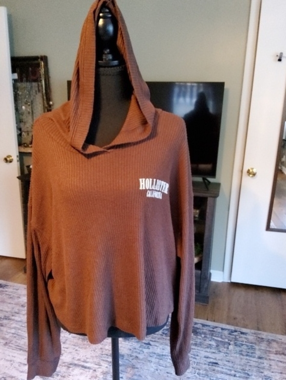 Hollister California Ribbed Cropped Long Sleeve Hoodie Large Oversized